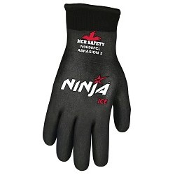MCR Safety ActiFresh® N9690FCXL Work Gloves, Ice Insulated, Full Dipped, X-Large, #10, Black, HPT Coating, 15 ga Nylon, Knit Wrist Cuff, ANSI Cut-Resistance Level: A3, ANSI Puncture-Resistance Level: 2, PVC Palm, Acrylic Terry, 10 in Length