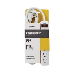 PRIME® PB801115 Power Outlet Strip, 125 VAC, 15 A, 6 Outlets, 8 ft L Cord, Wall Mount
