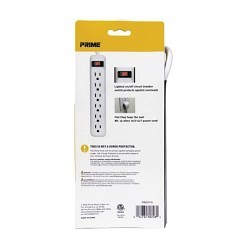 PRIME® PB801115 Power Outlet Strip, 125 VAC, 15 A, 6 Outlets, 8 ft L Cord, Wall Mount