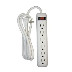 PRIME® PB801115 Power Outlet Strip, 125 VAC, 15 A, 6 Outlets, 8 ft L Cord, Wall Mount