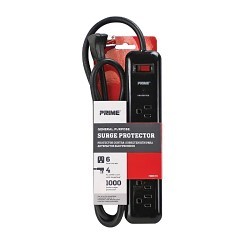 PRIME® PB802225 6-Outlet Surge Protector With SJT Cord and Plug, 125 V, 15 A, 6 Outlets, 4 ft L Cord