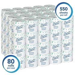 Scott® 04460 Bathroom Tissue, 550 Sheets, 2 Plys, Paper, 80/Rolls