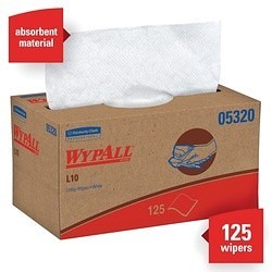 WypAll* 05320 L10 Utility Wipes, 10-1/4 x 9 in, 125 Units Capacity, Paper, White