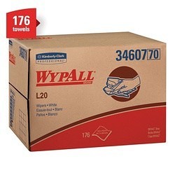 WypAll* 34607 L20 Single Use Cleaning Wiper, 16.8 x 12.5 in, 176 Sheets Capacity, Paper, White