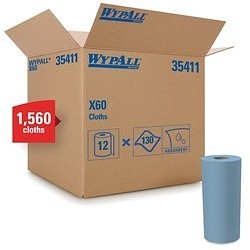 WypAll* 35411 X60 Lightweight General Purpose Wiper, 13.4 x 9.8 in, 130 Sheets Capacity, Hydroknit*, Blue