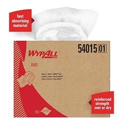 WypAll* 54015 X60 Reusable Dry Wipes, 11.1 in W, 252 Sheets Capacity, HydroKnit, White