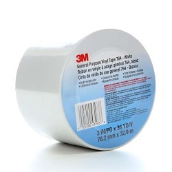 3M™ 00021200431838 Vinyl Tape, 36 yd Length, 3 in Width, 5 mil Thickness, rubber Adhesive, PVC Backing, White