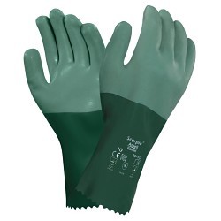 Ansell Scorpio® 012-8-352-8 Chemical Resistant Gloves, Medium, #8, Neoprene, Interlock cotton, Green, Interlock Knit, Gauntlet Cuff, Rough