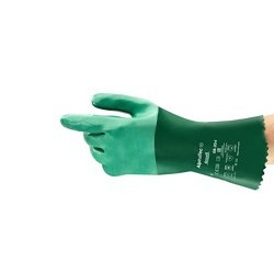 Ansell Scorpio® 012-8-352-10 Chemical Resistant Gloves, X-Large, #10, Green, Interlock Knit, 12 in Length, Gauntlet Cuff, Rough