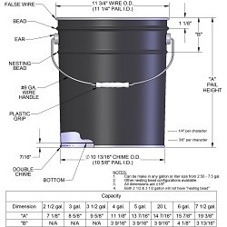 Cary 08W29N Open Head Pail, 5 gal, 11-3/4 in Dia, Steel, Black