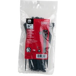 GB® 46-206UVB Cable Tie, 6 in Length, 0.13 in Width, 0.055 in Thickness, Nylon 6.6, UV Black