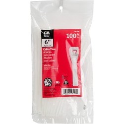 GB® 46-206 Cable Tie, 6 in Length, 0.13 in Width, 0.055 in Thickness, Nylon 6.6, Natural