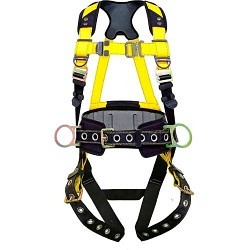 Guardian Fall Protection 37193 Harness, Medium/Large, 130-420 lb, Polyester Strap, Yes Leg Strap Buckle, Yes Chest Strap Buckle, Yes Shoulder Strap Buckle, Galvanized Steel Hardware, Yellow