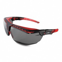 Honeywell S3852 Safety Glasses, Anti-Scratch Lens Coating, Gray Lens, Half, Black/Red Frame, Polycarbonate Frame, Polycarbonate Lens