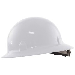 Hard Hat, 6-1/2 in Fits Minimum Hat, 8 in Fits Maximum Hat, Polyethylene, 8-Point Ratchet Suspension, Class C, G E ANSI Electrical Class Rating, Ratchet Adjustment, White