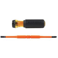 Klein® 32293 Bit Screwdriver, insulated Flip Blade, Imperial, 2 Piece, #2 Screwdriver Size Range, Cushion Grip, Induction Hardened Steel, No Magnetized Tip