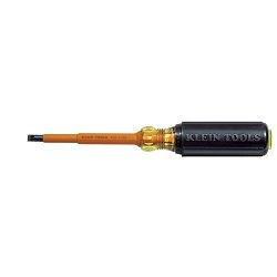 Klein® 602-4-INS Insulated Screwdriver, Cabinet Point, 1/4 in Point, 8.313 in Overall Length, High-Dielectric Plastic Handle, Specifications Met: IEC 60900 and ASTM F1505, Yes Insulated