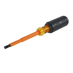 Klein® 602-4-INS Insulated Screwdriver, Cabinet Point, 1/4 in Point, 8.313 in Overall Length, High-Dielectric Plastic Handle, Specifications Met: IEC 60900 and ASTM F1505, Yes Insulated