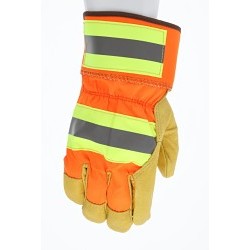 MCR Safety 19251M Work Gloves, Wing Thumb, Medium, #8, Pigskin Palm, Brown/Gold/Orange, Safety Cuff Cuff, Uncoated, Resists: Abrasion, Cotton