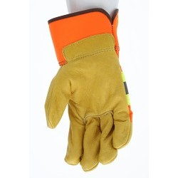 MCR Safety 19251M Work Gloves, Wing Thumb, Medium, #8, Pigskin Palm, Brown/Gold/Orange, Safety Cuff Cuff, Uncoated, Resists: Abrasion, Cotton