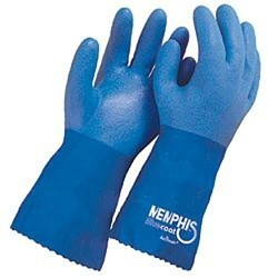 MCR Safety 6632L Chemical Resistant Gloves, Large, #9, PVC, Blue, Knit, 12 in Length, Gauntlet Cuff, Sandy