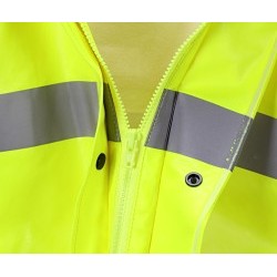 MCR Safety BJ238JHX2 Rain Jacket, R-Roadway and Temporary, 2X-Large, Fluorescent Lime, PVC, Resists: Arc Flash, Chemicals, Flame, ANSI Class3 High-Visibility, Attached Hood, 61 in Chest