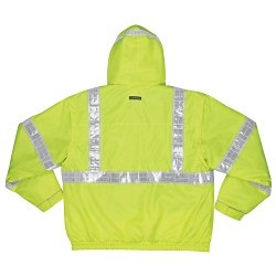 MCR Safety BPCL3LL Bomber Jacket, 4-in-1 Insulated, Large, Fluorescent Lime, Polyester,  High-Visibility, Attached Hood Style, 52 in Chest Size