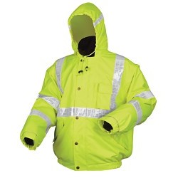 MCR Safety BPCL3LX2 Bomber Jacket, 4-in-1 Insulated, 2X-Large, Fluorescent Lime, Polyester,  High-Visibility, Attached Hood Style, 56 in Chest Size