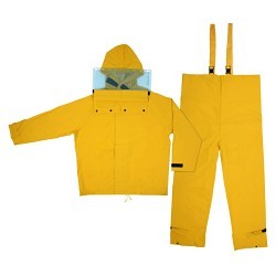 MCR Safety FRHBS100M Rain Suit, Medium, Yellow, PVC/Polyester, 46 in Waist, 30 in Inseam Length, Attached Hood, 56 in Chest