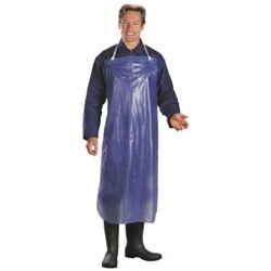 MCR Safety O63R4 Apron, Vinyl, 45 in Length, 35 in Width, Neck Strap; Waist Tie/Side Strip Closure, Resists: Light Chemical Splash, Water, Universal, Blue