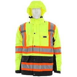 MCR Safety VT38JHX2 Rain Gear Winter Jacket, Insulated, 2X-Large, Fluorescent Lime/Orange/Black, Polyester, High-Visibility, Detachable Hood Style, 32 in Chest Size