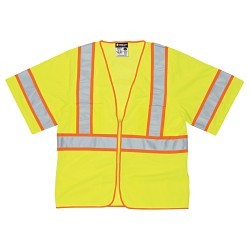 MCR Safety MCRWCCL3LL Safety Vest, Large, Hi-Viz Fluorescent Lime/Orange, Polyester Mesh, Hook & Loop Front Closure, 2 Pockets, ANSI Class: ANSI/ISEA 107 Type R Class 2