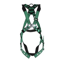 MSA Safety 10196642 Harness, Standard, 400 lb, Polyester Strap, Tongue Leg Strap Buckle, Quick Connect Chest Strap Buckle, Stainless Steel/Steel Hardware, Green