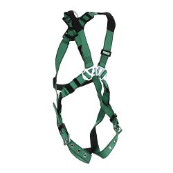 MSA Safety 10196642 Harness, Standard, 400 lb, Polyester Strap, Tongue Leg Strap Buckle, Quick Connect Chest Strap Buckle, Stainless Steel/Steel Hardware, Green