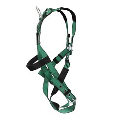 MSA Safety 10196702 Harness, V-Form, X-Small, 400 lb, Polyester Strap, Tongue Buckle Leg Strap Buckle, Quick Connect Chest Strap Buckle, Zinc Plated Hardware, Green