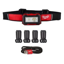 Milwaukee® 2012R Rechargeable Magnetic Headlamp and Task Light, Led Bulb, 450 Lumens, Red