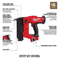 Milwaukee® 2746-20 Brad Nailer, 5/8 to 2-1/8 in Fastener, For Fastener Type: Brad, 110 Magazine, 11.9 in Overall Length, Cordless Power Source, Battery Included: No