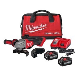 Milwaukee® 2880-22 Grinder, Bare Tool/Kit: Kit, 4-1/2 in, 5 in Wheel Diameter, 5/8 in Arbor/Shank, 18 VDC, Lithium-Ion Battery, Batteries Included: 2, Paddle Switch