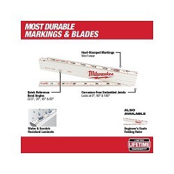 Milwaukee® 48-22-3801 Folding Rule, Measuring System: SAE, Graduations: 1/16 in, 9-1/4 in Length, Fiberglass/Composite Laminate, White