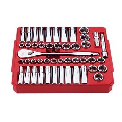 Milwaukee® 48-22-9010 Ratchet and Socket Set, No, Metric/SAE, 6 Points, 1/2 in Drive, 47 Piece