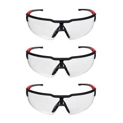 Milwaukee® 48-73-2050 Safety Glasses, Anti-Fog, Scratch-Resistant Lens Coating, Clear Lens, Half Framed, Black/Red Frame, Nylon Frame, Polycarbonate Lens, ANSI Z87.1+, CSA Z94.3, Medium