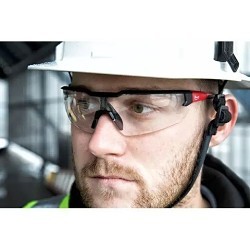Milwaukee® 48-73-2050 Safety Glasses, Anti-Fog, Scratch-Resistant Lens Coating, Clear Lens, Half Framed, Black/Red Frame, Nylon Frame, Polycarbonate Lens, ANSI Z87.1+, CSA Z94.3, Medium