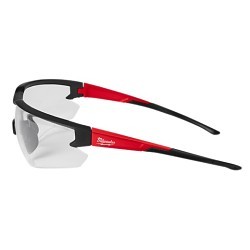 Milwaukee® 48-73-2050 Safety Glasses, Anti-Fog, Scratch-Resistant Lens Coating, Clear Lens, Half Framed, Black/Red Frame, Nylon Frame, Polycarbonate Lens, ANSI Z87.1+, CSA Z94.3, Medium