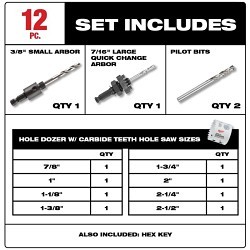 Milwaukee® 49-22-3090 Hole Saw Kit, 12 Piece, Carbide Tipped