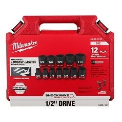 Milwaukee® 49-66-7010 Socket Set, Yes Impact Rated, Metric, 6 Points, 1/2 in Drive, 12 Piece, Square Socket Shape, Box