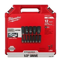 Milwaukee® 49-66-7011 Socket Set, Yes Impact Rated, Metric, 6 Points, 1/2 in Drive, 12 Piece, Square Socket Shape, Box