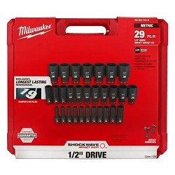 Milwaukee® 49-66-7015 Socket Set, Yes Impact Rated, Metric, 6 Points, 1/2 in Drive, 29 Piece, Square Socket Shape, Box