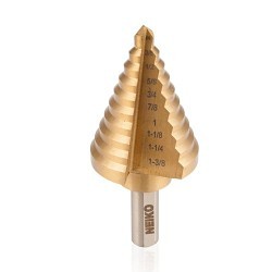 Neiko 10194A Step Drill Bit, SAE System of Measurement, 1/4 in Minimum Drill Bit Size, 1-3/8 in Maximum Drill Bit Size, High Speed Steel, Titanium Nitride