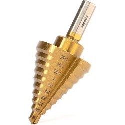 Neiko 10194A Step Drill Bit, SAE System of Measurement, 1/4 in Minimum Drill Bit Size, 1-3/8 in Maximum Drill Bit Size, High Speed Steel, Titanium Nitride