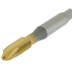 EXO® 1740205 320 High Performance Spiral Point Tap, Right Hand Cutting, #6-32 Thread, H3 Thread Limit, Plug Chamfer, 2 Flutes, TiN Coated, HSS-E